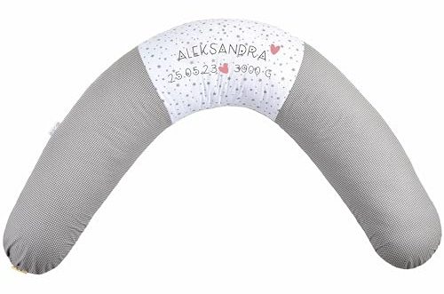 sei Design Stillkissenbezug XXL 190x35 cm - personalisiert mit Namen und Geburtsdatum personalisierte Geschenke Baby Junge Mädchen für Stillkissen Lagerungskissen Schwangerschaftskissen