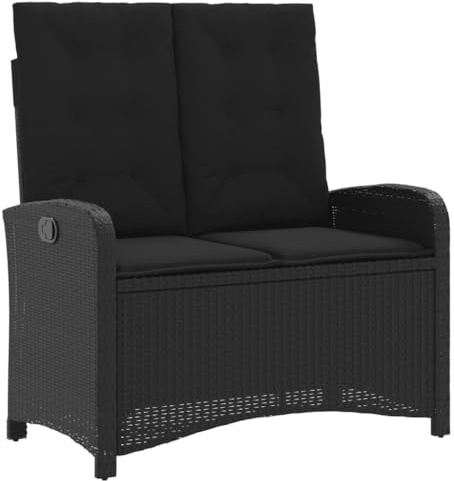 vidaXL Gartenbank Verstellbar mit Kissen Schwarz Poly Rattan