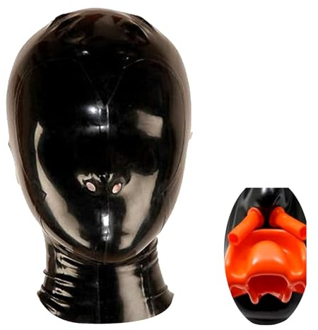 MFMYEE Bondage Gag Latex Maske,Bdsm Maske Fetisch Kopfbedeckung Latex Rollenspiel Sexspielzeug (Schwarz)
