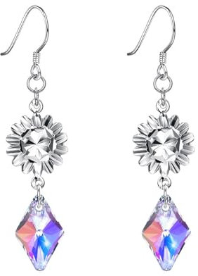 Hängeohrringe Silber 925, Hängeohrringe Damen Mehrfarbig Geometrisch Kristall Ohrringe Damen 4.6 x 1 cm
