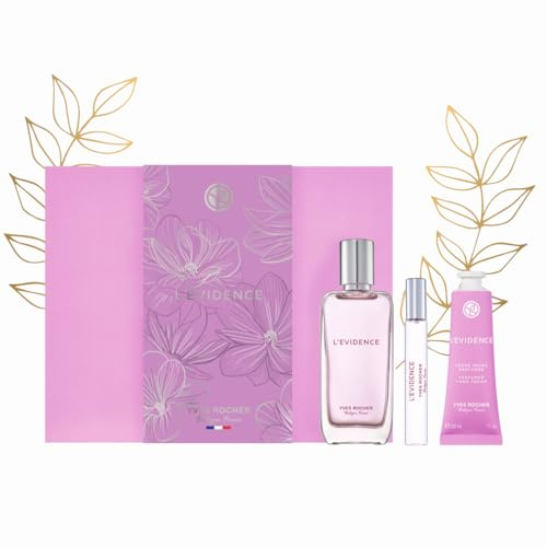 Yves Rocher L'EVIDENCE Set de Regalo para Mujer: Eau de Parfum 50 ml, Crema de Manos 30 ml & Eau de Parfum 8ml. Una Fragancia Neo-Chypré Radiante con Magnolia, Durazno y Pachuli