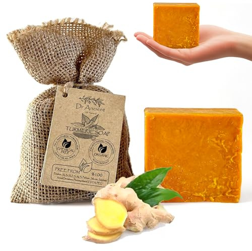 Dr.Ancient Turmeric Soap Bar, Organic Soap Bars Handcrafted the Traditional Way, Natural Chemical-Free, Vegan, Used for Face Wash, Body Wash, and Hand Cleansing, Nourishing & Daily Skincare Routine