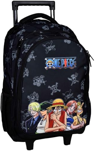 PRESTIGE & DELUXE Trolley Bag Sac à dos scolaire One Piece Noir + porte-clés personnage, multicolore, standard, Trolley