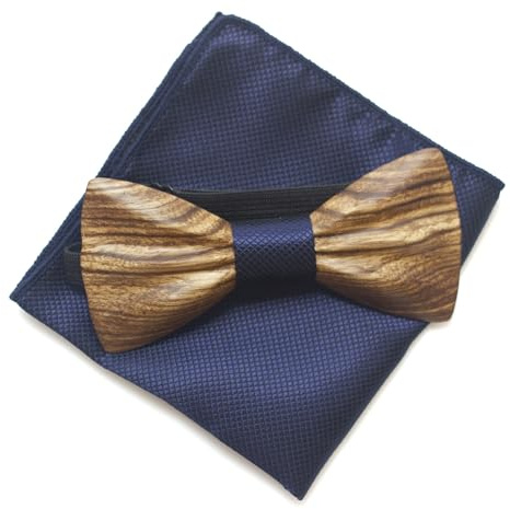 Cyriacus Holzfliege Einstecktuch Set Herren Holzfliegenset Fliege aus Holz,für Hochzeit Aufführungen Abschlussball Geschenk