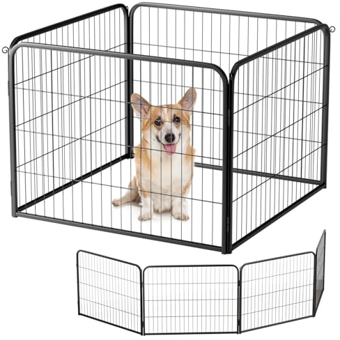 BestPet | Dog Playpen Extender | 24 Inch, 4 Panels | Heavy Duty Metal Pet Exercise Pen | Indoor Outdoor Fence Panels | Rust-Resistant, Removable, Tool-Free Setup | Anti-Skid, Expandable Design