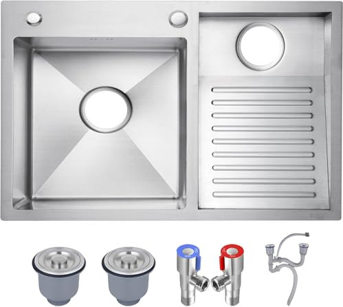 Lavandino per Lavanderia con Lavabo Lavabo da Bagno in Acciaio Inox SUS 304, Lavabo da Incasso A Doppia Vasca Lavabo Argento/Nero Piscine per Uso Domestico Balcone Lavandino, Silver-r, 80x48cm