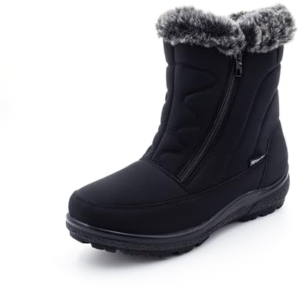 Cushion Walk Thermo-Tex Women's Faux Fur Lined Double Zip Warm Winter Snow Boots (5 UK, Black)