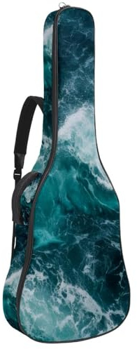 KengjuTesu 43 Zoll Akustikgitarre Softcase mit Rucksackgurt und 2 Taschen Green Wave, keine Polsterung Rucksack Wasserdicht Oxford Tuch Bassgitarre Gigbag für Konzertgitarre, Mehrfarbig 1