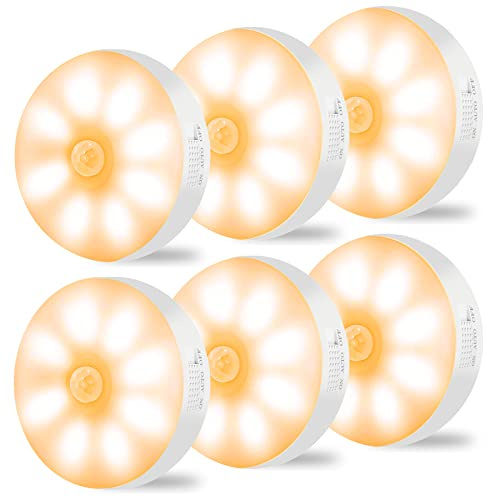 Motion Sensor Lights Indoor Rechargeable Wireless Wall Light LED Stair Night Lights Lamps with Auto/On/Off for Stairs Living Room Bathroom Corridors Closet Kitchen Under Cabinets (6000K, 6 Pack )