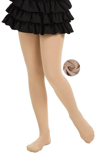 AMIYOYO Collant termici da ragazza, leggings imbottiti, per bambini, abbigliamento da balletto invernale, con fodera interna (colore della pelle, S)