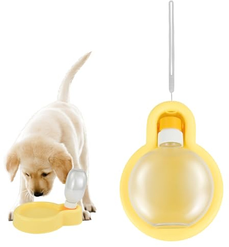 Luckyopt Borraccia per cani da 350 ml, per animali domestici, con appendere in silicone, adatta per cani di taglia media, per escursioni all'aperto (giallo, 350 ml)