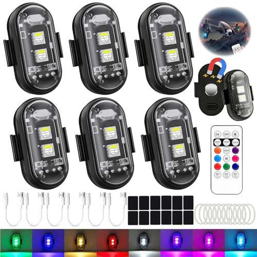 6 luci a LED senza fili, 8 colori, impermeabili, con telecomando, Strobe Drone Light, illuminazione per vano piedi, illuminazione per interni a LED, per drone, auto RC