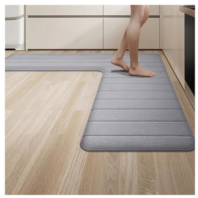 NihaoWXM L-formad badmatta L-formad köksmatta restaurang stor storlek halkfri golvmatta dörr absorberande ingång för hörnduschar (ljusgrå 150 x 150 x 45)