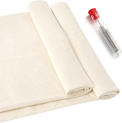 WOKICOR 2 Stück MöNchstoff Punch Needle 50 x 50cm Punch Needle Stoff mit 18 NäHnadeln, Tufting Tuch Kreuzstich Stoff für Stickerei Diy-Kleinkunstprojekte Geschenke