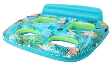 Aufblasbare 2-Personen, 205x168 cm Große aufblasbarer Luftmatratze Pool Liege mit Kissen, Getränkehalter & Griffen, Sonnenliege für Pool, See, Strand, Party, Entspannung