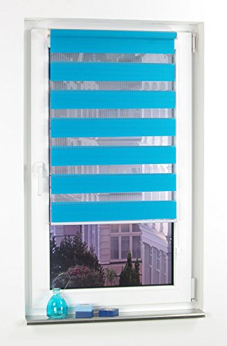 JalousieCrew Klemmfix Doppelrollo Farbe Blue Lagoon - Breite 45 bis 120 cm, Länge 160 cm, 200 cm und 210 cm - Duo - Rollo ohne zu Bohren (70 x 210 cm)