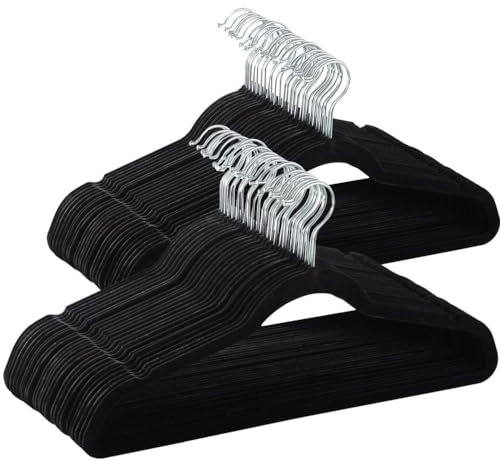 Yaheetech Kleiderbügel samt Anzugbügel 50 Stück Jackenbügel mit rutschfeste Oberfläche Bügel 360° drehbarer Haken schwarz