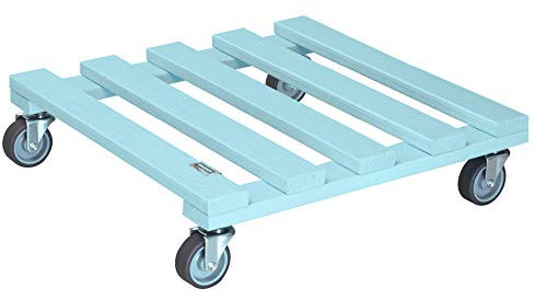 WAGNER Pflanzenroller Aqua Splash 38 x 38 x 9,5 cm I Kübelroller für Außenbereich + Innenbereich I FSC®-Massivholz, Aqua Splash/türkis, softe Rollen I Tragkraft 120 kg I Made in EU - 20041301