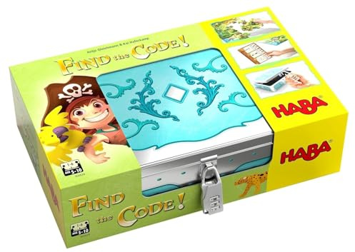 HABA 304839 – Hitta koden! Piratö, pusselspel med skattkart-pussel och skattkista för återfyllning, spel från 5 år