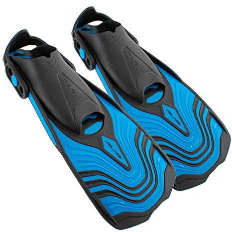 SEAC Vela OH, Pinne Corte da Snorkeling e Nuoto in Piscina con Cinghiolo Regolabile Unisex Adulto, Blu, M/L