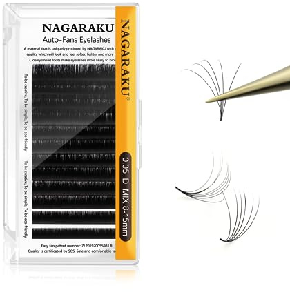 NAGARAKU Ögonfransförlängningar 12 Rader Volume Russian Eyelash Extensions Easy Fan Cluster 2D-20D Falskt Enkel Ögonfrans Ögonmakeup Fransförlängningar Ögonfrans Förlängning (0.05 D Krökning 8-15mm)