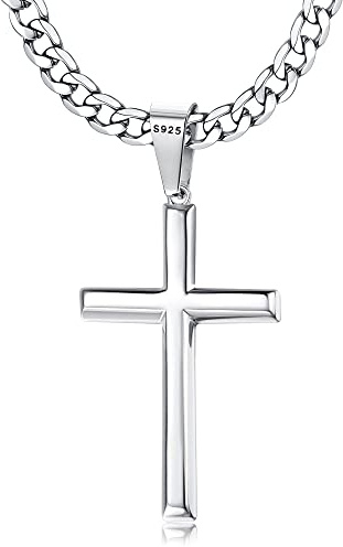 FIOROYAL 925 Sterling silver kors halsband herr 5 mm rostfritt stål kubansk kedja korshänge halsband för män 71cm