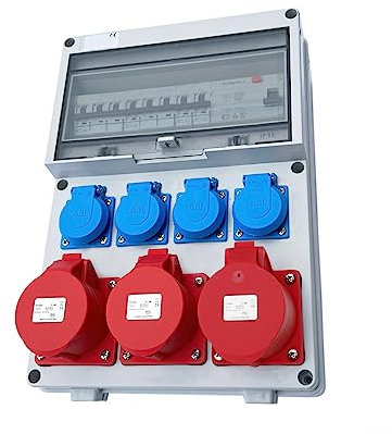 Wandverteiler FI 2x 16A + 1x 32A + 4x 230V Baustromverteiler Stromverteiler Verteiler Feuchtraumverteiler WVT1-3