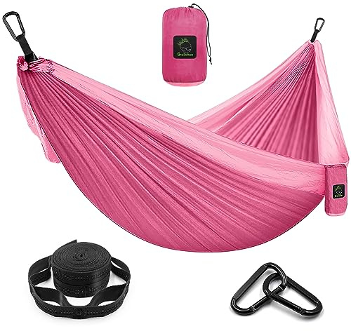 Camping Hammock Double & Single Portable Hammock with Tree Straps, Lightweight Nylon Parachute Hammocks Camping Accessories Gear for Indoor Outdoor Backpacking, Travel, Hiking, Beach