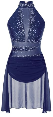 ranrann Femme Robe Danse Classique Justaucorps Gymnastique Costume Danse Contemporaine Lyrique Dancewear S-XXL A Bleu Marine S
