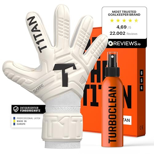 T1TAN Classic 1.0 White-Out Junior (FP) Turbogrip – målvaktshandskar för barn och handskar – med fingerskydd – fotbollshandskar för målvakt – storlek 6