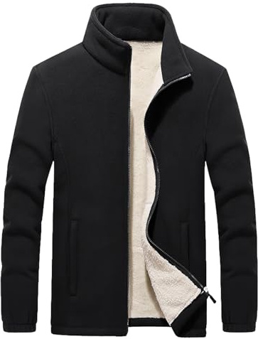 Jamron Uomo Taglie Forti Inverno Giacca in Pile con Cerniera Calde Giacche in Felpa con Colletto e Tasche con Zip Nero M