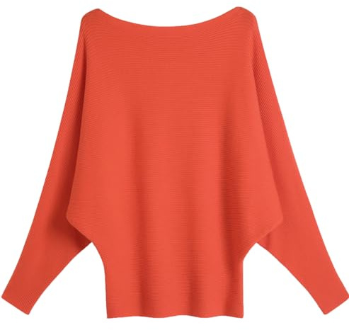 GXIN Maglioni a maniche a pipistrello per le donne con scollo a barca spalle scoperte Dolman maglioni lavorati a maglia da donna pullover top, Arancione, Taglia unica