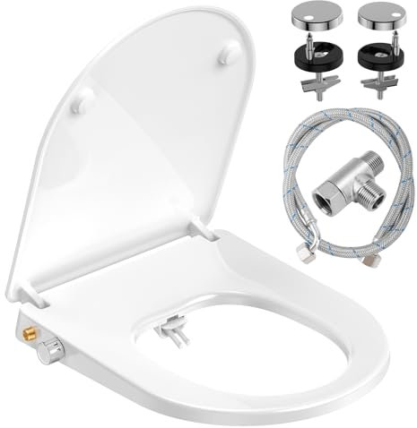 Tapa WC Universal con Bidet, YEAUPE PRO Tapa WC Asiento de Inodoro de Cierre Suave en Forma de D con Liberación Rápida para una Fácil Limpieza, No Eléctrico para Inodoro,Adaptador Doble Boquilla