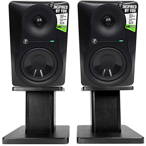 Audiosavings Bundle: (2) Mackie MR524 5 50 Watt Powered Active Studio Monitor Class A/B Bi-Amped Speaker Bundle with (2) Technical Pro 8 Studio Monitor Computer Multimedia Speaker Stands (Items 4)