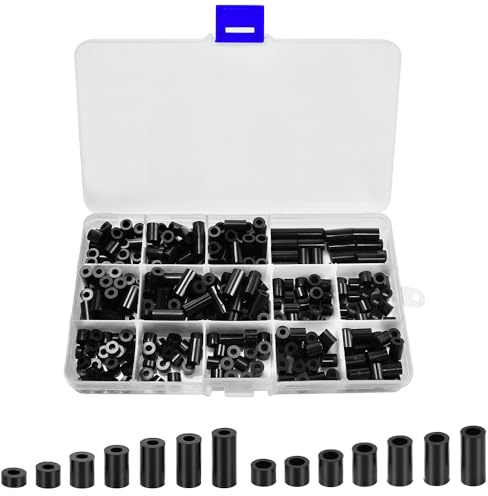 CODIRATO 360 PCS Arandela Espaciadora Redonda, Espaciadores de Aislamiento, Junta de Nylon, Juego de Arandelas Espaciadoras de ABS, Nylon Arandelas para Tornillo Tubo Arandela (Negro)