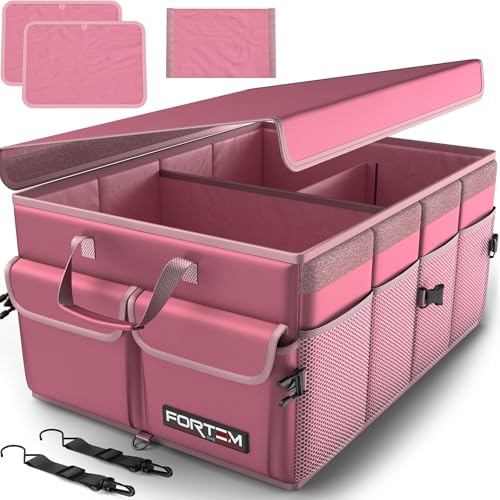 FORTEM Kofferraum Organizer Auto -Zusammenklappbarer Auto Organizer Kofferraum Mit Fächern- Kofferraumtasche Klett mit Rutschfestem Boden -Verstellbare Sicherungsriemen- Klappbarer Deckel (65L) | Autozubehör für Männer und Frauen, faltbare Tasche, rutschfeste Unterseite, Riemen, weiche Abdeckung, 600D Oxford, 3 Fächer