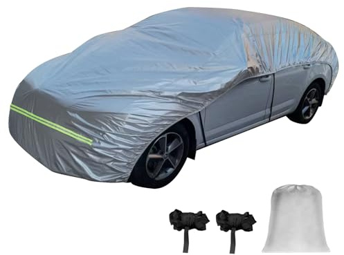 Half Car Cover Fit for Length 420 to 520 cm Sedan, 210D Waterproof Universal Car Top Cover All Weather Protection Outdoor Sun Rain Dust UV Protector Silver