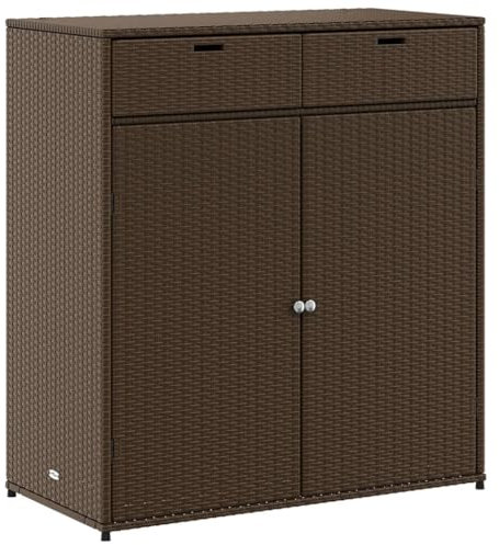 Willood Gartenschrank Braun 105x55x113 cm Poly Rattan Geräteschrank mit viel Stauraum, Beistellschrank Schrank mit Türen, Balkonschrank Terrassenschrank