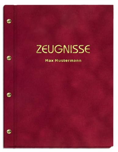 Personalisierte Zeugnismappe mit eigenem Namen in roter Samtoptik | für Zeugnisse in DIN A4 - inkl. 12 Sichthüllen - handgefertigt und personalisierbar mit eigenem Namen
