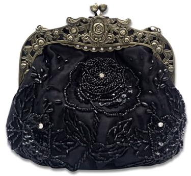 CORIOS Vintage 1920s Perle Sac de Soirée Floral Embrayage pour Femme Paillettes Pochette Sacs à Main D'épaule de Mariée Élégant Sacs Fourre-Tout pour Ceremonie Cocktail Mariage Fête Noir