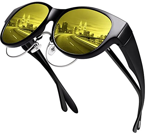 URUMQI Nachtfahrbrille Nachtbrille zum Autofahren Damen Herren | Auto Brille Gegen Blenden Gelbe Gläser