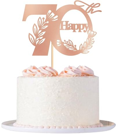 Blumomon 1Pcs 70th Happy Birthday Cake Topper Happy 70 Cake Topper Cheers to 70 Cake Decoration 70th Birthday Party Decoration 70th Anniversary Cake Decoration（Rose Gold）