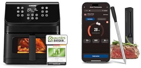COSORI Heißluftfritteuse Airfryer, 12-in-1 Air Fryer XXL 6,2L + COSORI Erstes Smartes Fleischthermometer