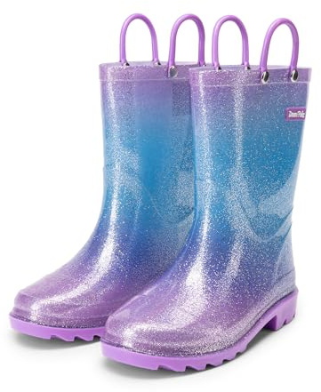 DREAM PAIRS Kids Bottes de Pluie pour Enfants Imperméables et Confortables Bottines à Enfiler Durable,Size 24,Violet/Rose/Bleu,KKEMRB2501