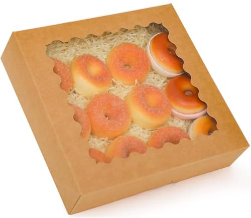 Gcardist Auto-pop Up Braun 20,3x20,3x6,4cm 12Pcs Plätzchen Box mit Fenster Gebäck Macaron Bäckerei Box für Verpackung (8x8x2.5 inch)
