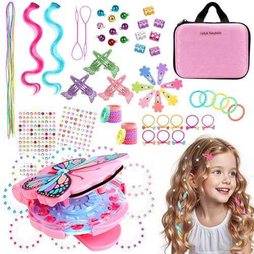 Jovicos Geschenk Mädchen 5 6 7 8 9 Jahre, Hair Bedazzler Kit, Glitzersteine Haare Maschine mit 452 Hair Gems und Haarsträhnen Kinder, Haarschmuck Mädchen Spielzeug ab 6-12 Jahre Kinder