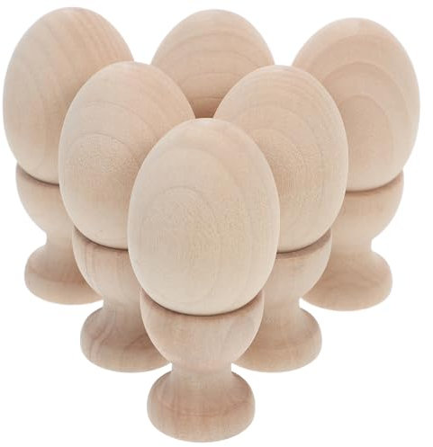 DEARMAMY Support Œufs en Bois Naturel pour Activités DIY Garçon et Filles, Résistant aux Chocs 12 Supports à Œufs en Coupe pour Décoration de Pâques