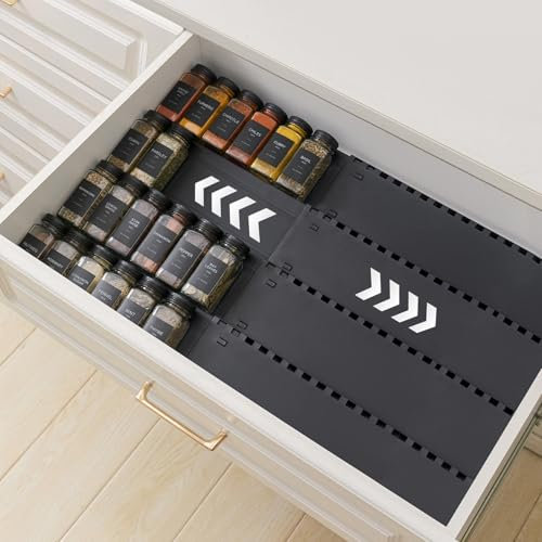Homhut Spice Drawer Organizer, 5 Tier- 2 Pack Drawer Seasoning Organizer Expandable from 13 to 24.4, Spice Rack for Kitchen Drawers, Spice Organization Insert Tray for Drawer (Jars not included)