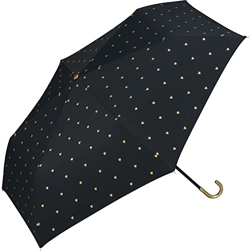 Wpc. Parasol Shade Gold Small hearts Mini Shields sun 100% protection from UV ray Shields heat Good for rain or shine Foldable parasol Light weight Commute to work Commute to school Travel Stylish Cute Female Women 801-14687-102 (Black)