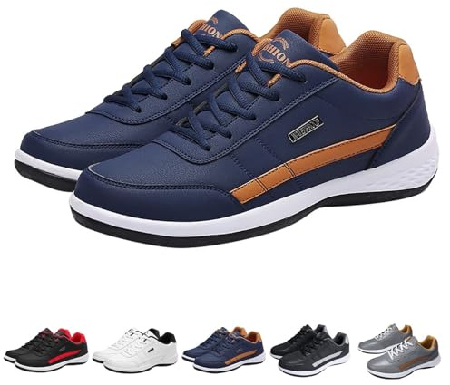 Sneaker da uomo ortopediche scarpe da ginnastica in pelle per uomo, scarpe sportive con suola morbida, antiscivolo, scarpe da fitness, leggere, leggere, basse, per il tempo libero, sportive, Blu scuro